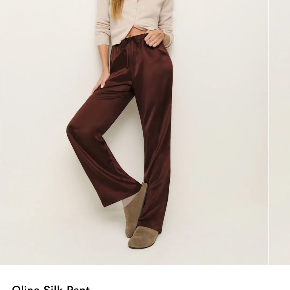Reformation Olina Silk Pants, Mahogany / brown , size S
